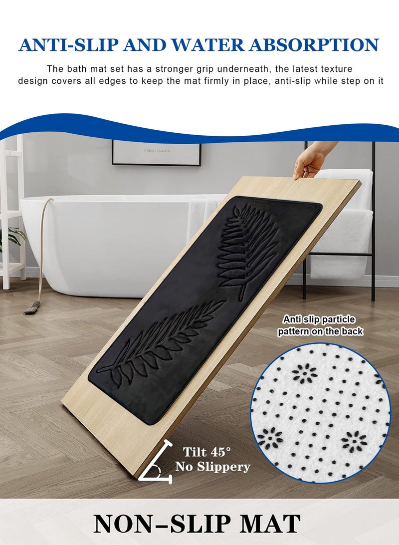 هومار كيت مجموعة سجادة أرضية حمام أوروبية بسيطة مكونة من 3 قطع مصنوعة من ألياف البوليستر باللون الأسود - Image 5