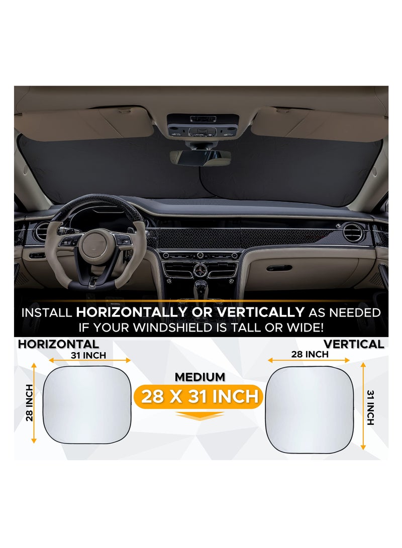 Excefore Car Windshield Sunshade Durable 240T Polyester Sun Shield for Front Window Reflect UV Rays and Heat Protect Your Car Foldable 2 Piece Medium (28 x 31 inches) - Image 3