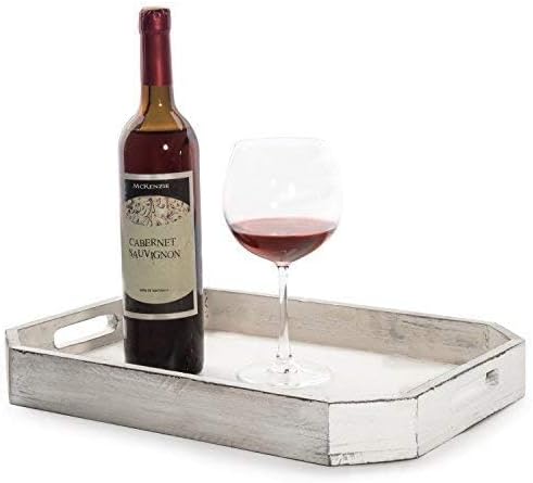 MyGift Whitewashed Wood Serving Tray with Handles and Angles Edges Farmhouse Coffee Table Decorative Tray - Image 4