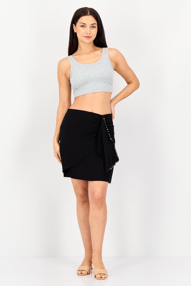 Reserved Women Textured Mini Skirt, Black - Image 2