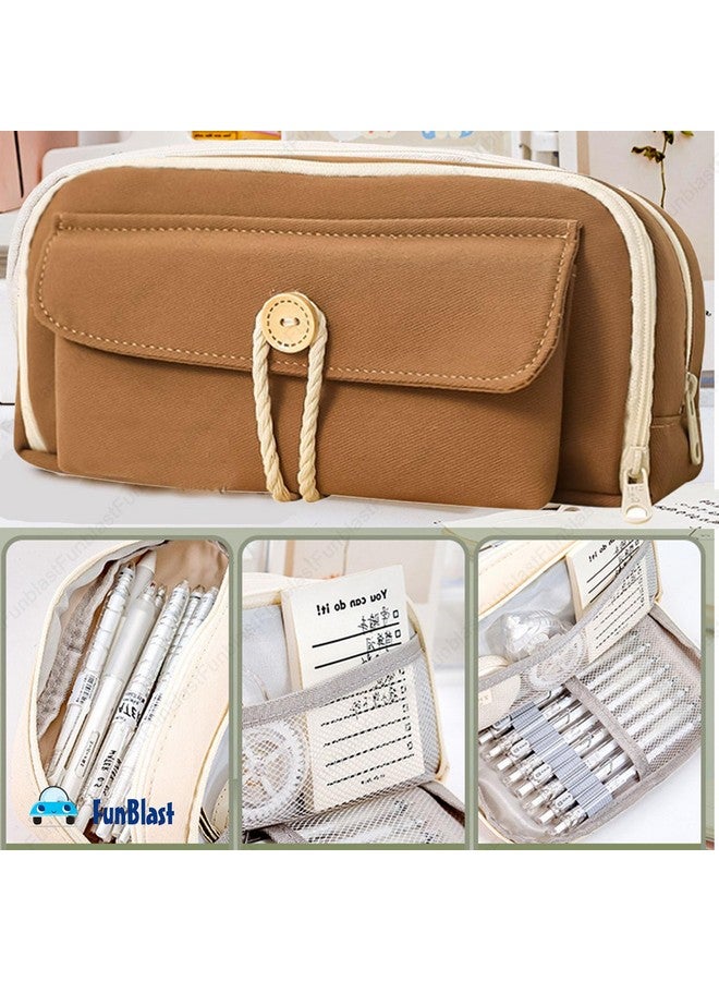 فنبلاست حقيبة أقلام فن بلاست، حافظة أقلام للبنات، حافظة تنظيم أدوات مكتبية كبيرة السعة، منظم أقلام أنيق، حقيبة متعددة الأغراض بسحاب للأطفال والكبار (بني) - Image 5