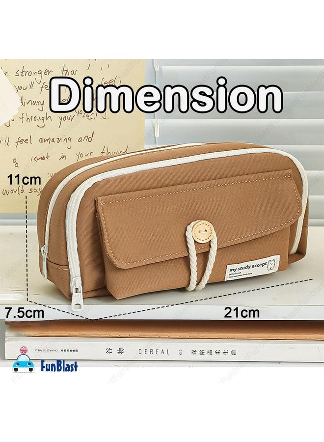 فنبلاست حقيبة أقلام فن بلاست، حافظة أقلام للبنات، حافظة تنظيم أدوات مكتبية كبيرة السعة، منظم أقلام أنيق، حقيبة متعددة الأغراض بسحاب للأطفال والكبار (بني) - Image 2