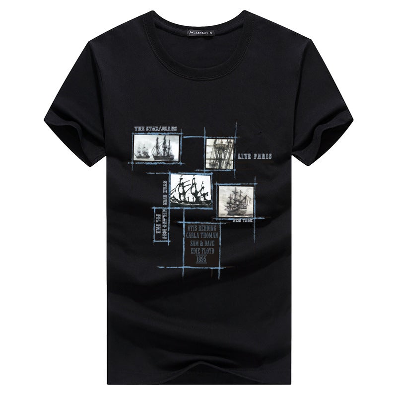 Round Neck Men'S Cotton Short Sleeve T-Shirt Casual Blood Men'S Solid Color Large Size Men'S T - Image 1