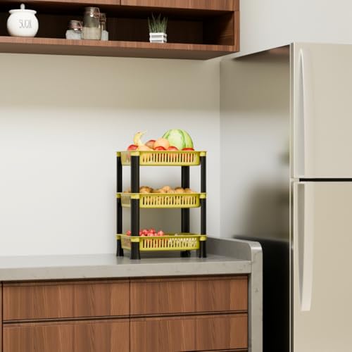 Biltoxi Multipurpose Plastic Storage Rack, Onion Potato Sabji Basket for Kitchen and Home (3 Layer, Yellow) - Image 4