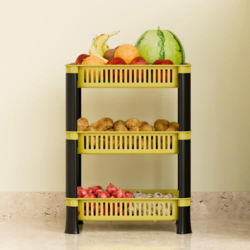 Biltoxi Multipurpose Plastic Storage Rack, Onion Potato Sabji Basket for Kitchen and Home (3 Layer, Yellow) - Image 1