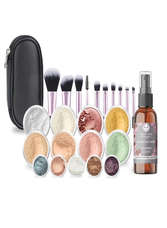 Sweet Face Minerals ULTIMATE KIT (WARM- Neutral Shade, Most Popular) Full Size Mineral Makeup Set Matte Foundation Kit Bare Face Sheer Powder Cover - Image 1