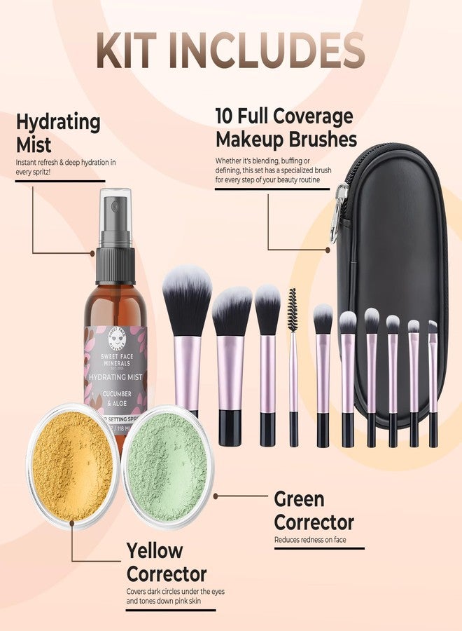 Sweet Face Minerals ULTIMATE KIT (WARM- Neutral Shade, Most Popular) Full Size Mineral Makeup Set Matte Foundation Kit Bare Face Sheer Powder Cover - Image 2