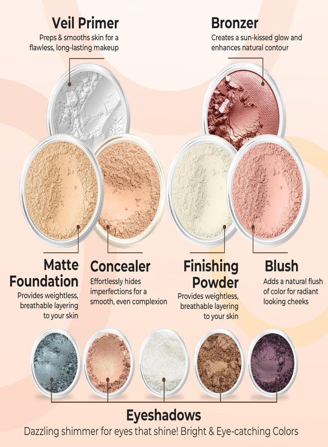Sweet Face Minerals ULTIMATE KIT (WARM- Neutral Shade, Most Popular) Full Size Mineral Makeup Set Matte Foundation Kit Bare Face Sheer Powder Cover - Image 3