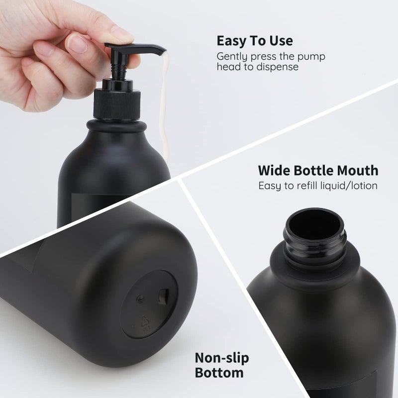 Segbeauty Matte Black Shampoo Dispenser, 2pcs 16.9oz Empty Refillable Pump Bottle with Labels, 500ml Plastic Press Lotion Dispenser Bathroom Shower Containers for Conditioner Hand Wash Gel Dish Soap - Image 4