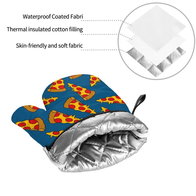Echoserein Cute Pizza Oven Mitts and Pot Holders Set of 4  Oven Mittens and Potholders Heat Resistant Gloves for Kitchen Cooking Baking Grilling BBQ - Image 3