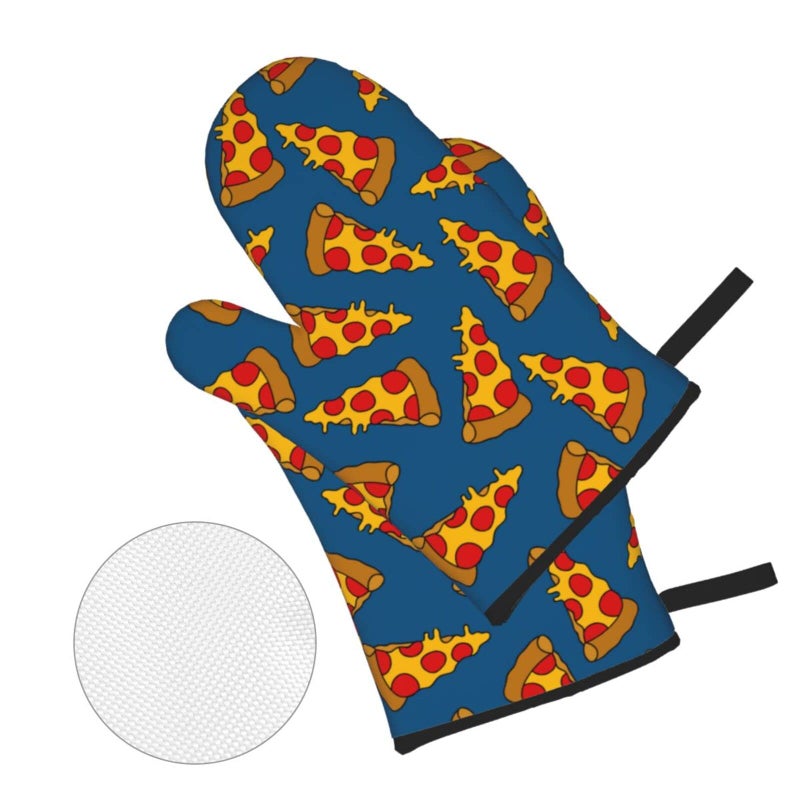Echoserein Cute Pizza Oven Mitts and Pot Holders Set of 4  Oven Mittens and Potholders Heat Resistant Gloves for Kitchen Cooking Baking Grilling BBQ - Image 2