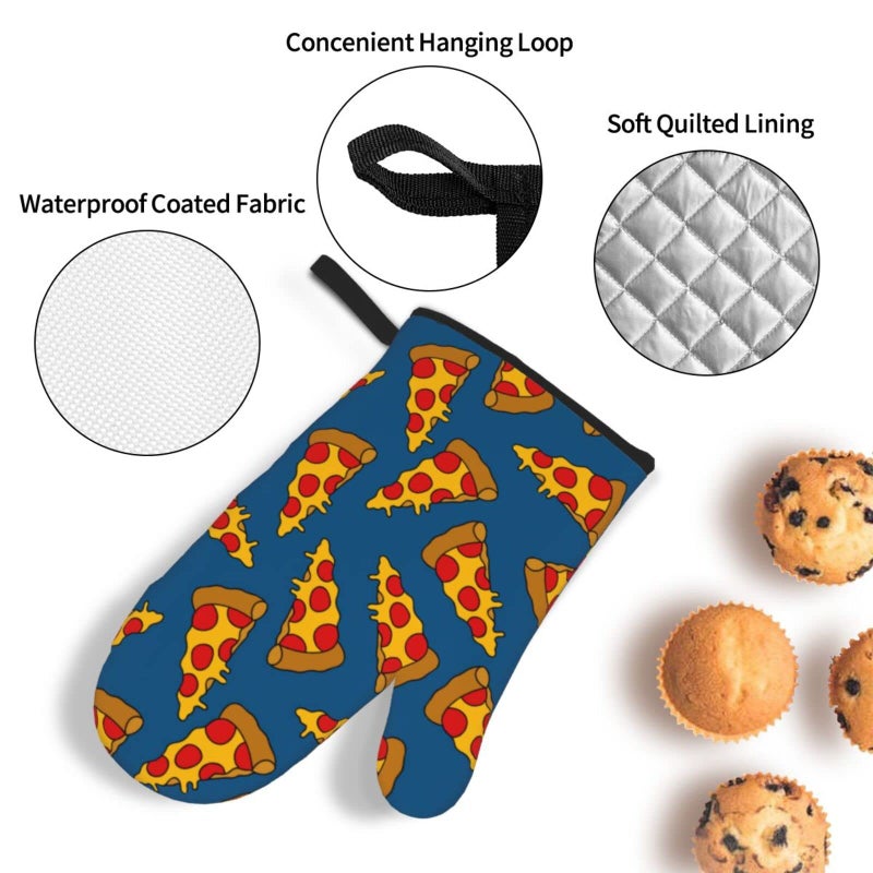 Echoserein Cute Pizza Oven Mitts and Pot Holders Set of 4  Oven Mittens and Potholders Heat Resistant Gloves for Kitchen Cooking Baking Grilling BBQ - Image 4