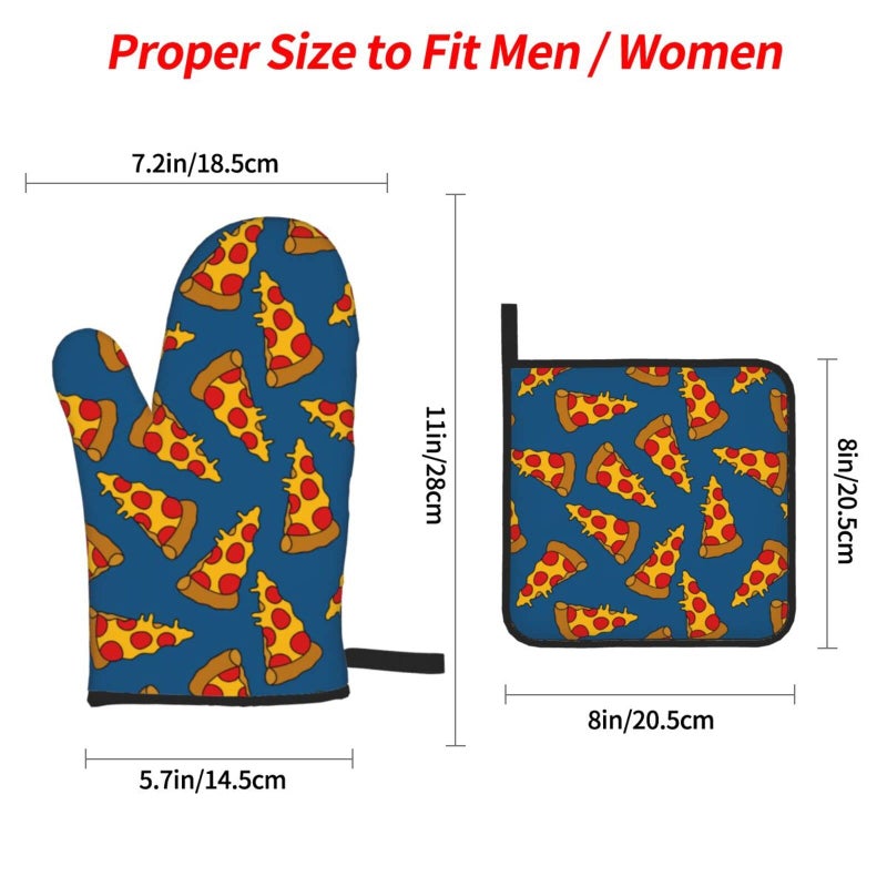 Echoserein Cute Pizza Oven Mitts and Pot Holders Set of 4  Oven Mittens and Potholders Heat Resistant Gloves for Kitchen Cooking Baking Grilling BBQ - Image 1