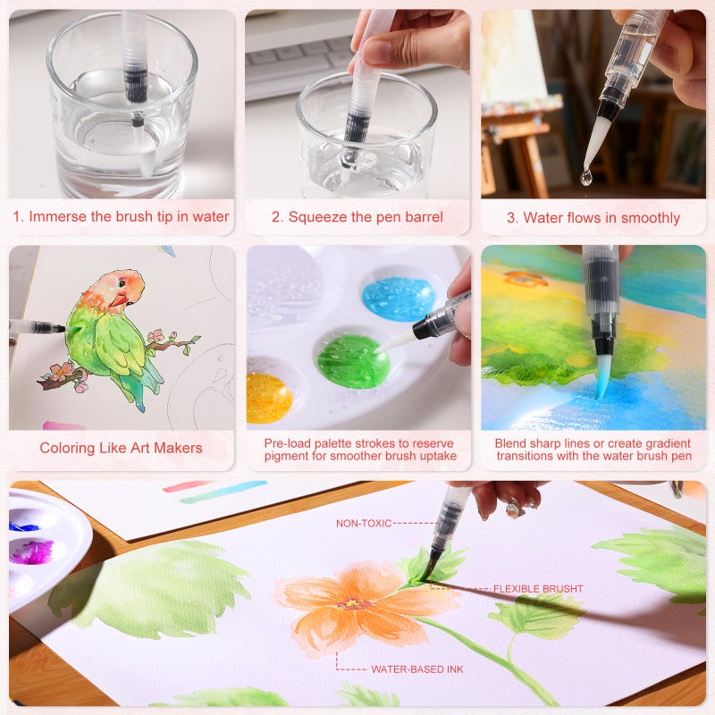 TOSHARE 24 Colors Blendable Watercolor Markers for Adults 2025 Professional Double Tip Paint Pens with 1 Water Brush Pen Water Based Coloring Pens Drawing Markers Set with Flexible Brush Tip - Image 5