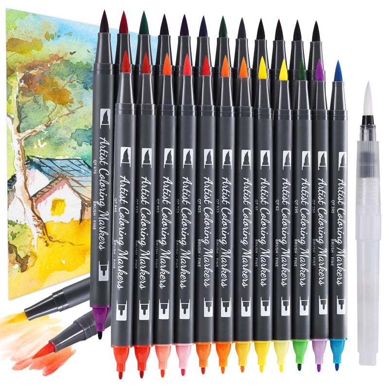 TOSHARE 24 Colors Blendable Watercolor Markers for Adults 2025 Professional Double Tip Paint Pens with 1 Water Brush Pen Water Based Coloring Pens Drawing Markers Set with Flexible Brush Tip - Image 1