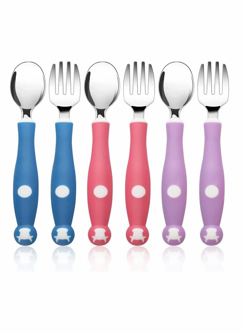6 Pieces Kids Silverware with Silicone Handle Bendable Baby Cutlery Set