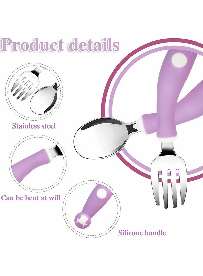 6 Pieces Kids Silverware with Silicone Handle Bendable Baby Cutlery Set