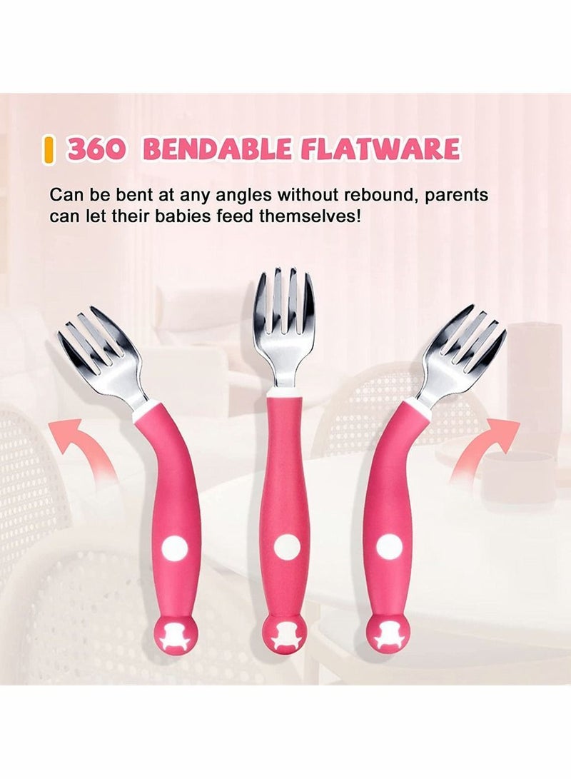 6 Pieces Kids Silverware with Silicone Handle Bendable Baby Cutlery Set