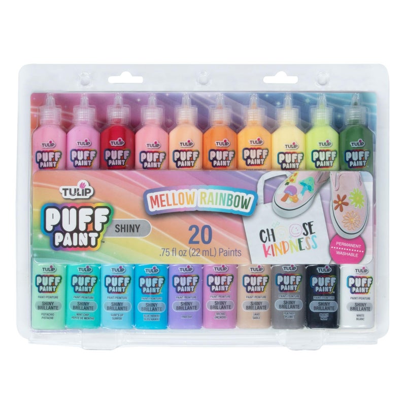 Tulip Puff Paint 20Color Party Pack MultiSurface Premium Quality Nontoxic Waterproof Craft Paint Permanent on Fabric Mellow Rainbow