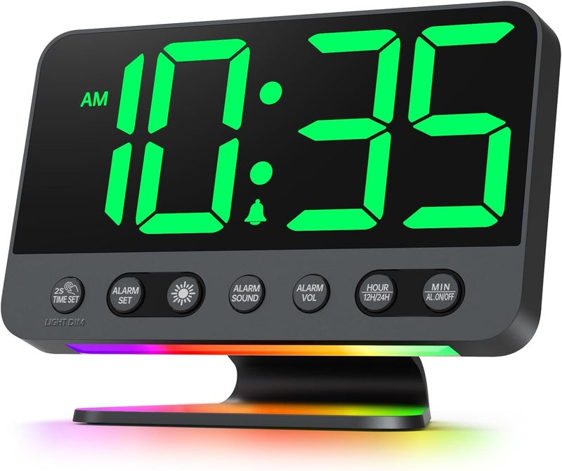 Odokee Digital Alarm Clocks for Bedrooms: Large Bold Number 5 Brightness Dimmer - Easy to Read Across The Room - 5 Alarm Sound 8 Night Light - Green - Image 1