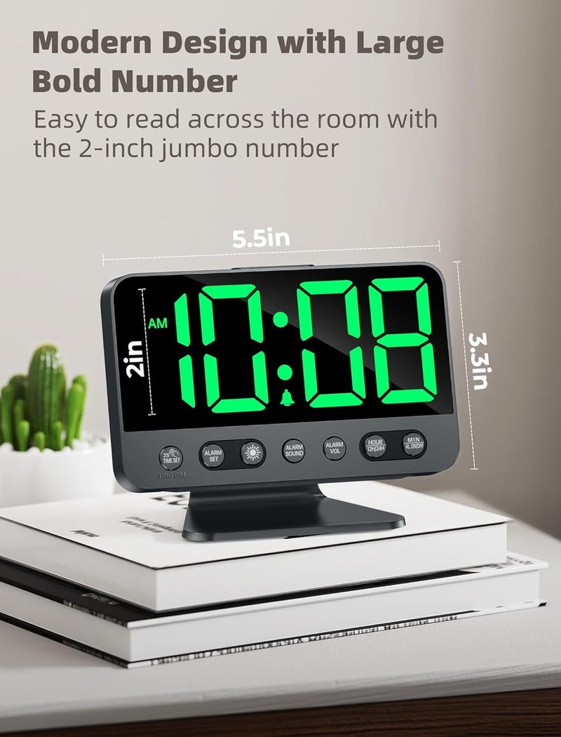 Odokee Digital Alarm Clocks for Bedrooms: Large Bold Number 5 Brightness Dimmer - Easy to Read Across The Room - 5 Alarm Sound 8 Night Light - Green - Image 2