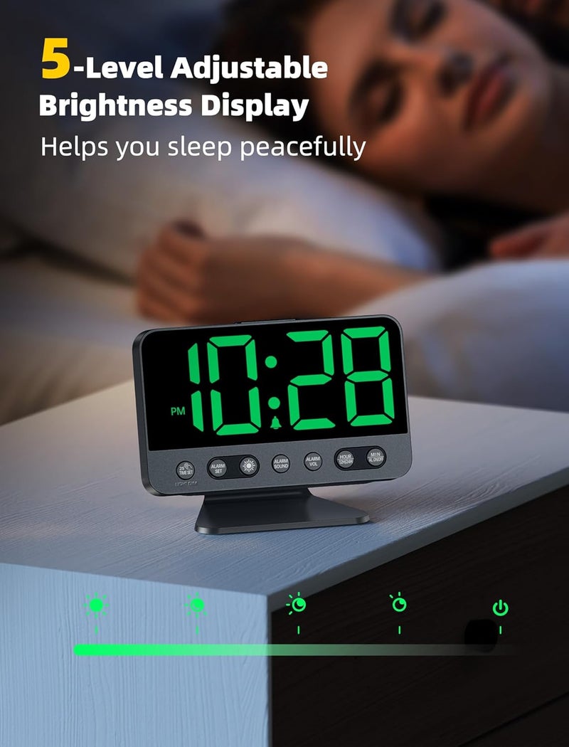 Odokee Digital Alarm Clocks for Bedrooms: Large Bold Number 5 Brightness Dimmer - Easy to Read Across The Room - 5 Alarm Sound 8 Night Light - Green - Image 4