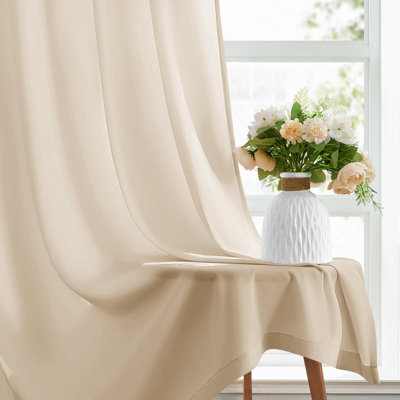 HOMEIDEAS HOMEIDEAS Non-See-Through Beige Privacy Sheer Curtains 52 X 45 Inches Long 2 Panels Taupe Semi Sheer Curtains Light Filtering Window Curtains Drapes for Bedroom Living Room - Image 5