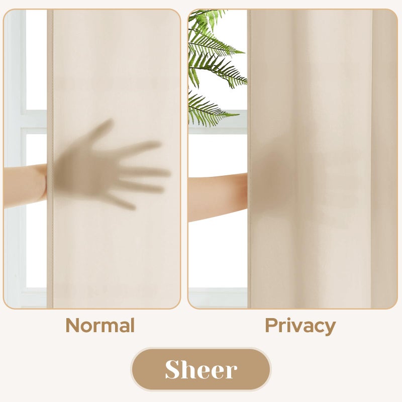 HOMEIDEAS HOMEIDEAS Non-See-Through Beige Privacy Sheer Curtains 52 X 45 Inches Long 2 Panels Taupe Semi Sheer Curtains Light Filtering Window Curtains Drapes for Bedroom Living Room - Image 3