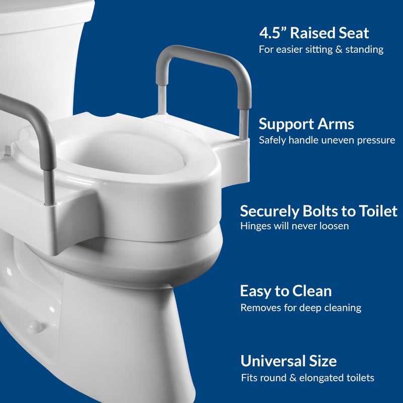 Bemis Rise 4.5" Raised Toilet Seat with Support Handles, Hinges Never Loosen, Fits Round and Elongated - Image 3