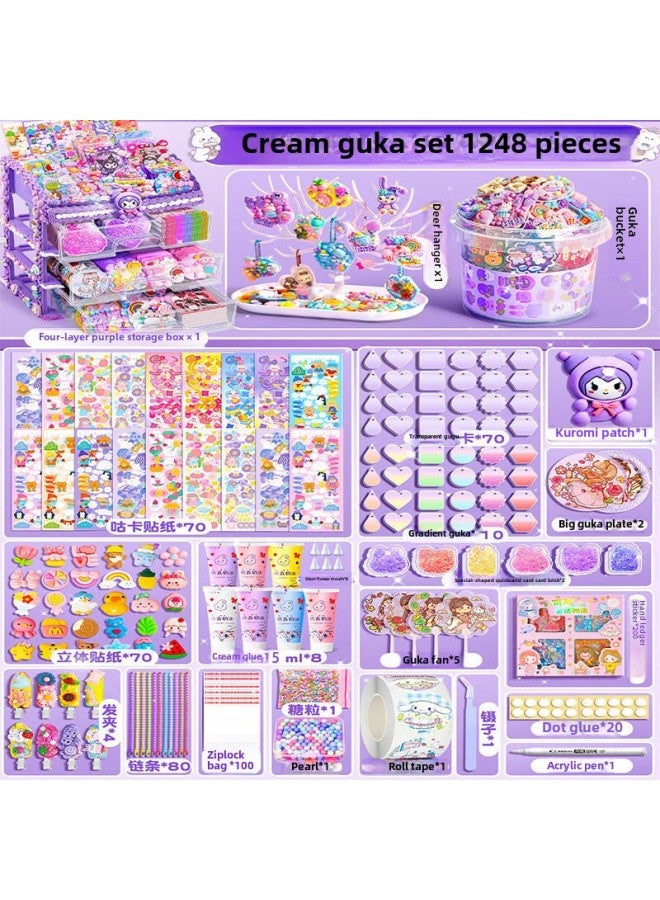 Goo Card Brick Quicksand Goo Card Fan Cream Glue Set For Girls Luxury Cream KUKA Gift Box Hand Account Sticker Gift-Color: 1248-piece Set - Image 1