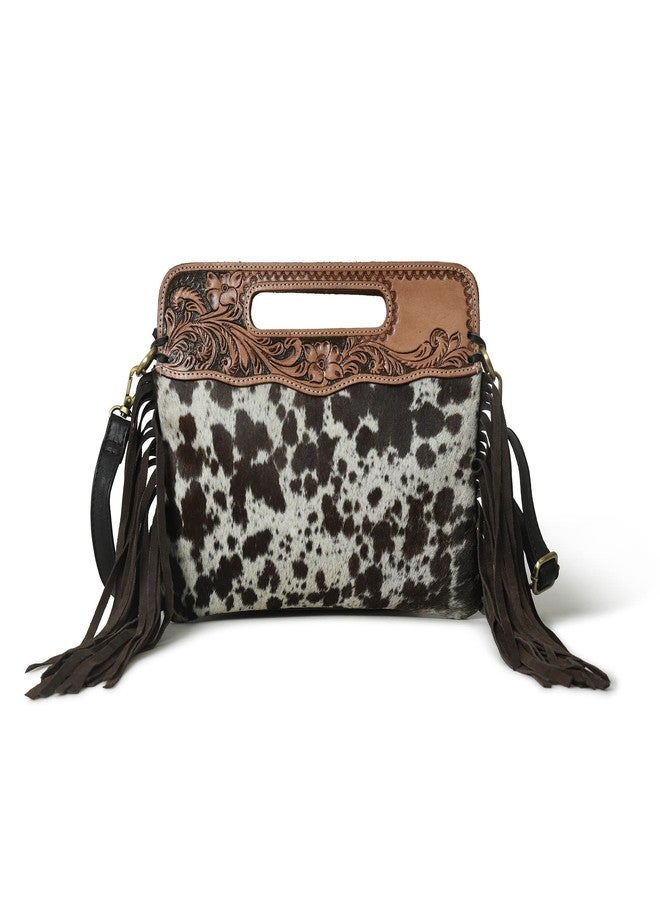 ADYAN Western Suede Fringe Brown Leather Crossbody Bag Hobo Shoulder Sling Bags for Women Handcrafted Handle Handbags, Brown, 12''L X 10''H - Image 1