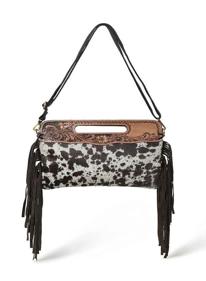 ADYAN Western Suede Fringe Brown Leather Crossbody Bag Hobo Shoulder Sling Bags for Women Handcrafted Handle Handbags, Brown, 12''L X 10''H - Image 2