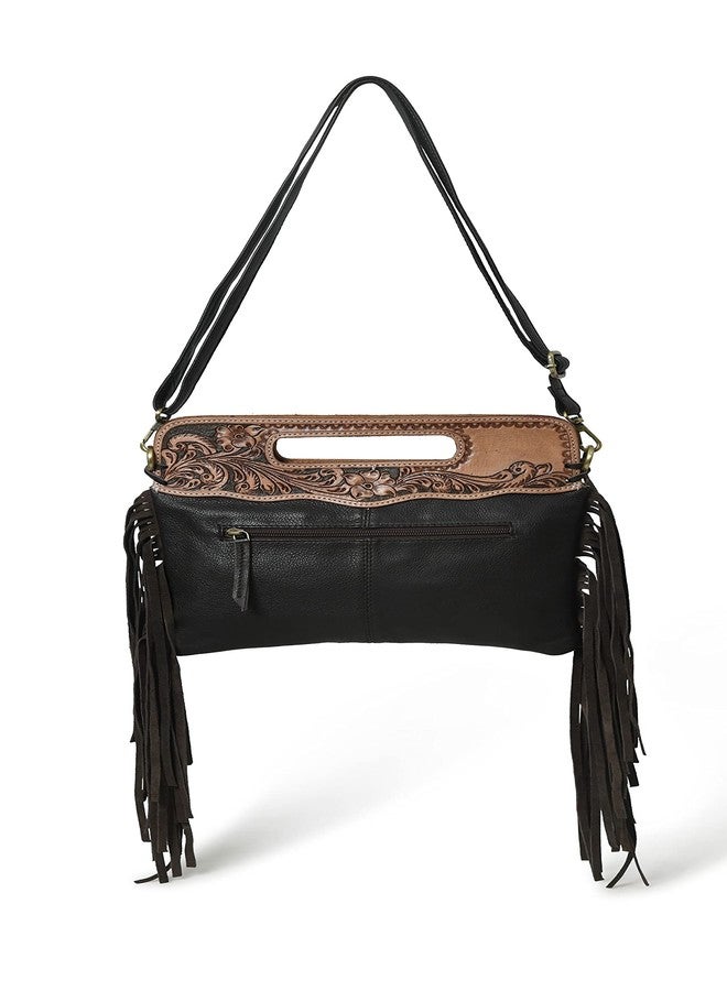 ADYAN Western Suede Fringe Brown Leather Crossbody Bag Hobo Shoulder Sling Bags for Women Handcrafted Handle Handbags, Brown, 12''L X 10''H - Image 4