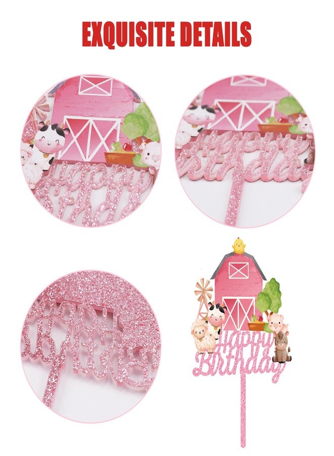 Animsco Farm Animal Cake Toppers Pink Acrylic Cake Topper for Animals Birthday Party Supplies Pig Chicken Cow Sheep Farm Themed Birthday Cake Decoration - Image 3