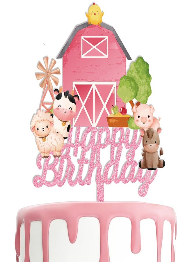 Animsco Farm Animal Cake Toppers Pink Acrylic Cake Topper for Animals Birthday Party Supplies Pig Chicken Cow Sheep Farm Themed Birthday Cake Decoration - Image 1