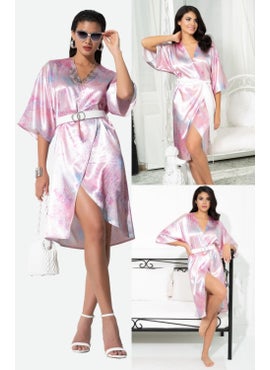 for you in&out V-Neck Snake Pattern Belted Pink Dressing Gown S27032  - Image 1
