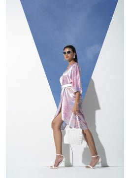 for you in&out V-Neck Snake Pattern Belted Pink Dressing Gown S27032  - Image 4