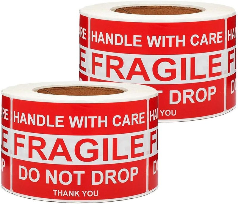 SJPACK Large Fragile Stickers 4'' x 6'' Eye-catching Fragile - Handle with Care - Do Not Drop - Thank You Shipping Labels(500 Labels/Roll) (2 Rolls) - Image 1