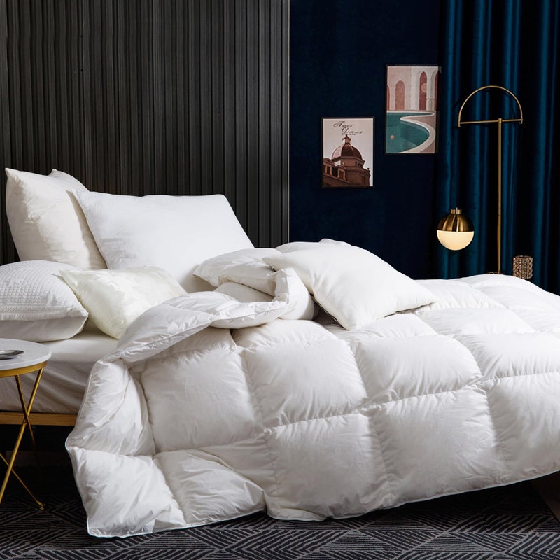 لحاف ملكي فاخر من BedFabtasy 45 توغ من ريش الإوز لحاف صيفي غطاء من القطن العضوي 100% قماش مقاوم للريش لحاف ملكي بجودة فندقية مع 8 حلقات في الزوايا قابل للغسل في الغسالة