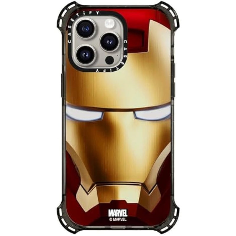 Casetify Bounce iPhone 15 Pro Max Case 【Iron Man Co-Lab / 6X Military Grade Drop Tested / 21.3ft Drop Protection/Compatible with Magsafe】 - Iron Man Hero Mask - Clear Black - Image 1