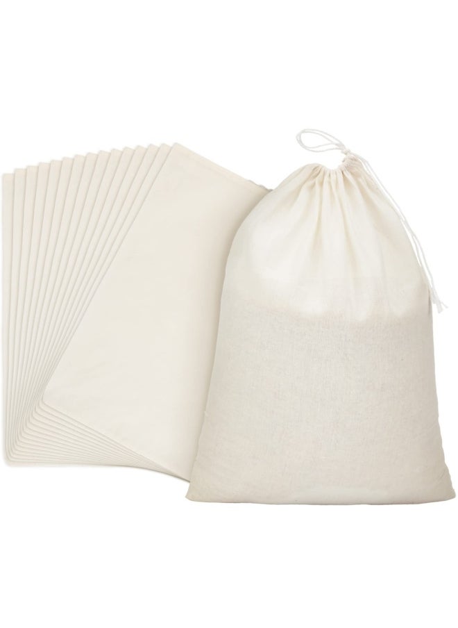 Pangda 15 Pack Cotton Muslin Bags With Drawstring Natural Color 10 X 8 Inches  - Image 1