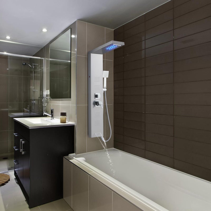 ROVOGO LED Shower Panel Tower System, 5-Function Shower Column with Rainfall Waterfall Shower Head, 4 Body Jets, Handheld and Tub Spout, Stainless Steel Brushed - Image 5