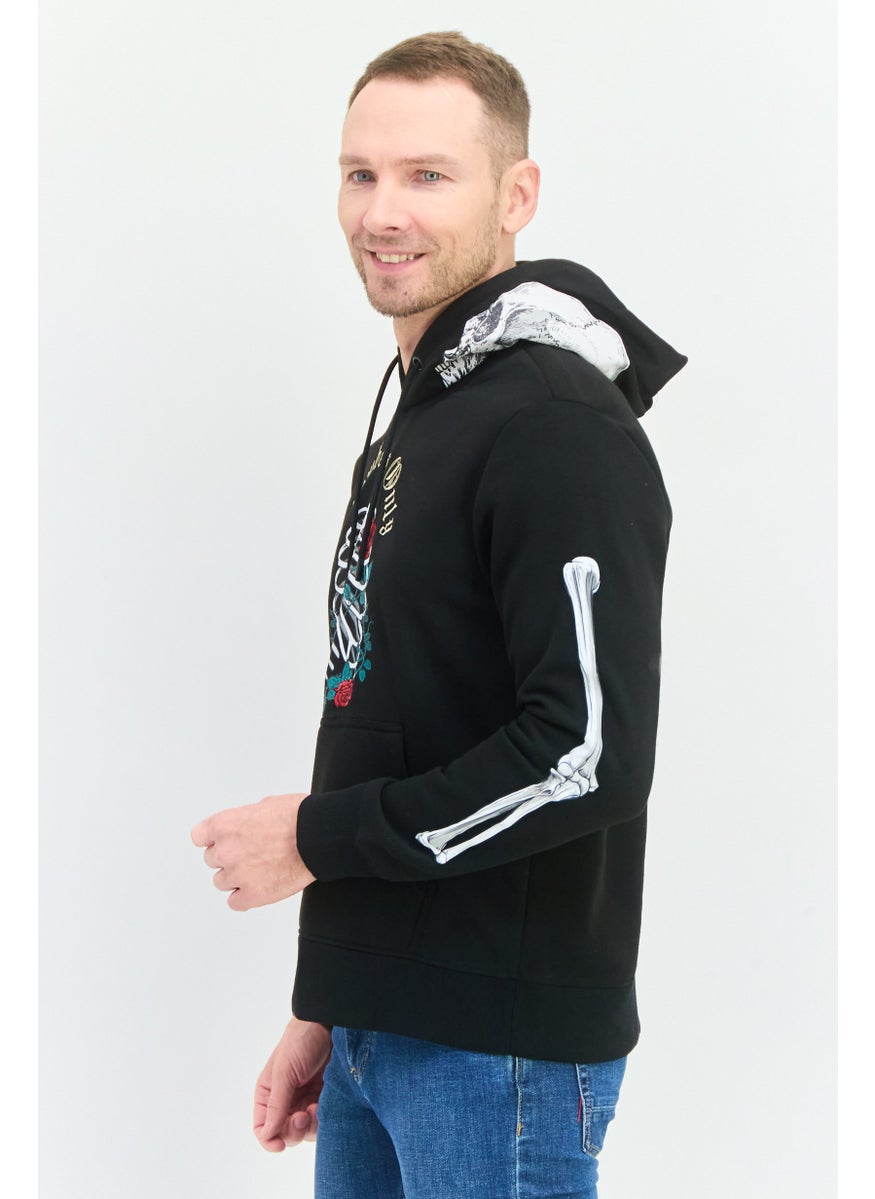 MEMBERS ONLY - Men Hood With Drawstring Embroidered Logo Long Sleeve Sweatshirts, Black - Image 1
