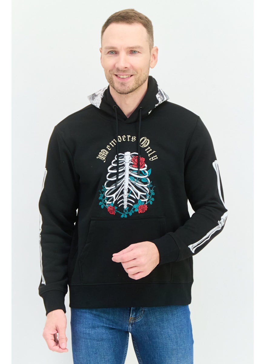MEMBERS ONLY - Men Hood With Drawstring Embroidered Logo Long Sleeve Sweatshirts, Black - Image 1