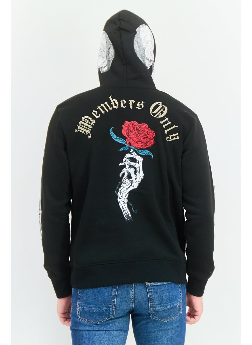 MEMBERS ONLY - Men Hood With Drawstring Embroidered Logo Long Sleeve Sweatshirts, Black - Image 1