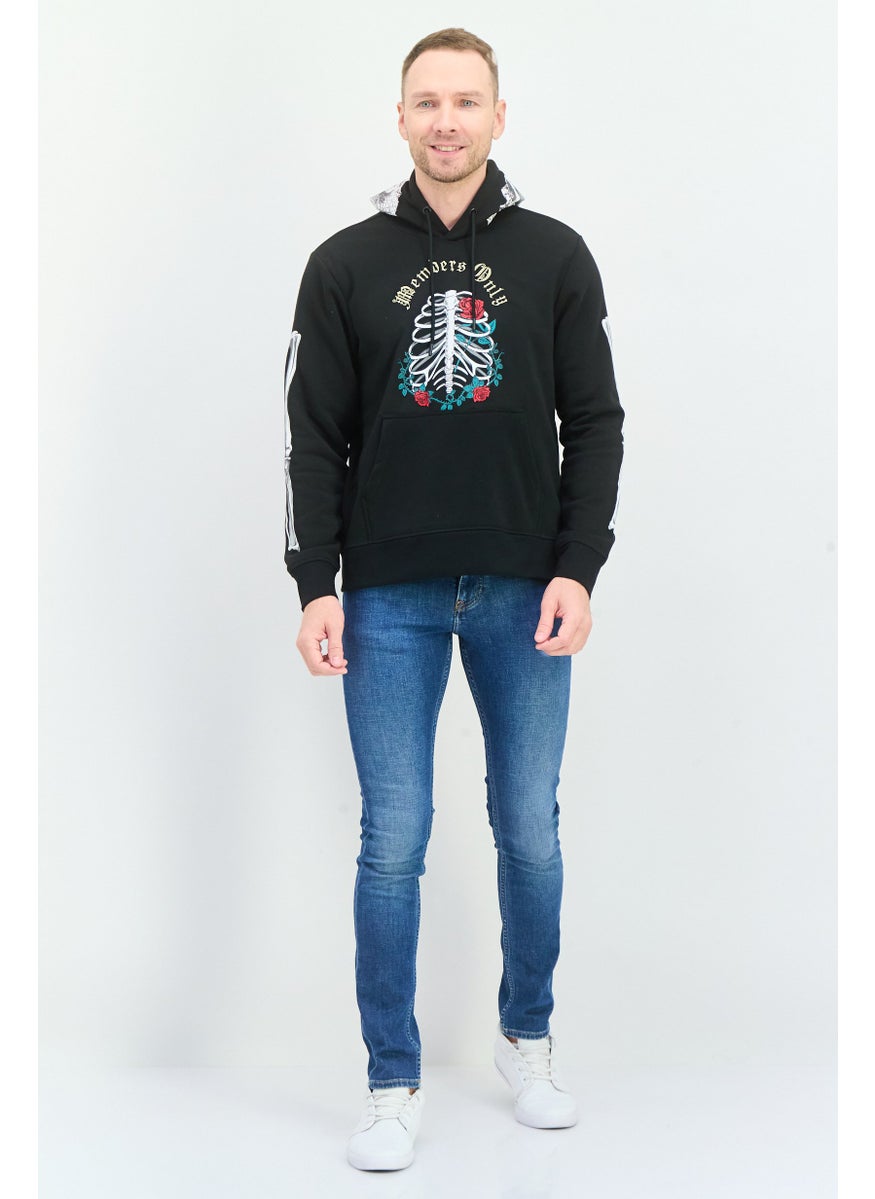 MEMBERS ONLY - Men Hood With Drawstring Embroidered Logo Long Sleeve Sweatshirts, Black - Image 1
