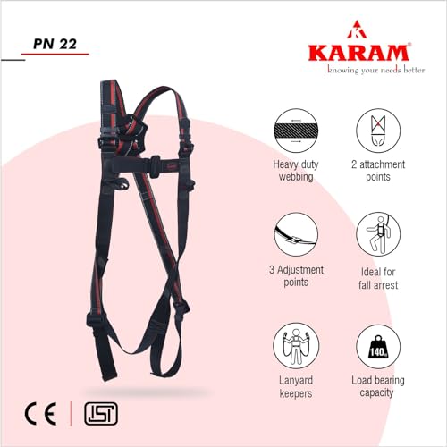 Karam Full Body Safety Harness with Adjustable Shoulder, Chest & Thigh Straps with Ideally Positioned Sit Strap |Construction Harness & Fall Protection Gear | PN22 - Image 5