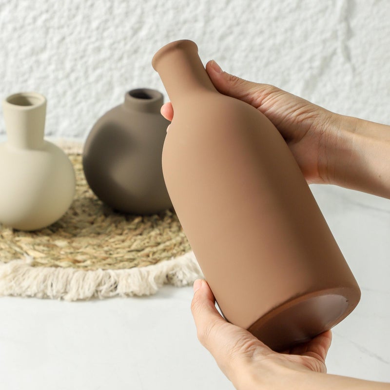 ooit Vase Set of 3 | Ceramic Neutral Vases Home Decor | Rustic Flower Pottery Vases Modern Farmhouse Vase for Table Entryway Mantel Centerpiece Bookshelf Living Room Bathroom Bedroom -Brown Large - Image 3