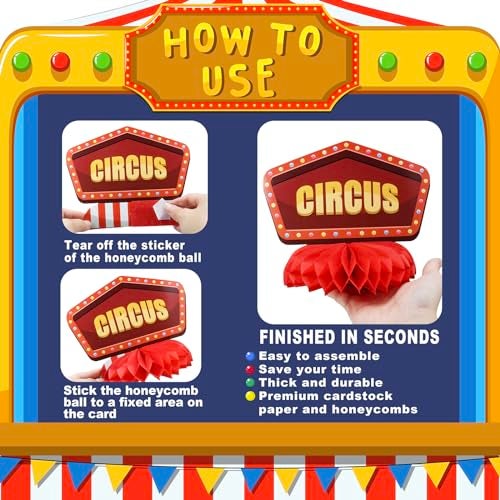 HaPiBiDesign Carnival Circus Party Decorations - Honeycomb Centerpieces for Circus Birthday Decor - Carnival Circus Table Decoration for Kids - Circus Carnival Theme Décor - Image 4