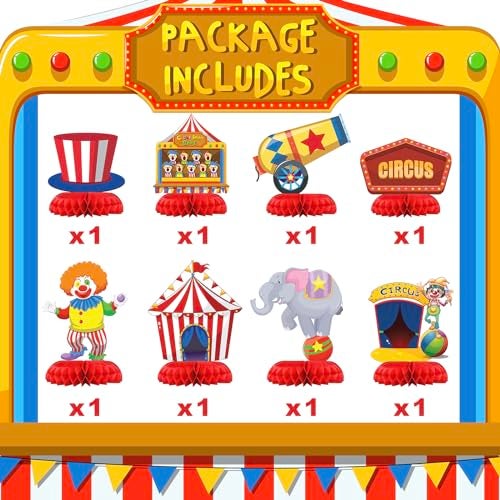 HaPiBiDesign Carnival Circus Party Decorations - Honeycomb Centerpieces for Circus Birthday Decor - Carnival Circus Table Decoration for Kids - Circus Carnival Theme Décor - Image 3